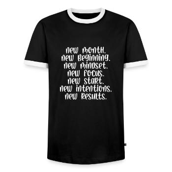 New month beginning mindset focus start - Männer Kontrast-T-Shirt - Schwarz/Weiß - Vorne - AI Model Female 172 light (172cm) & AI Model Male 178 light (178cm)