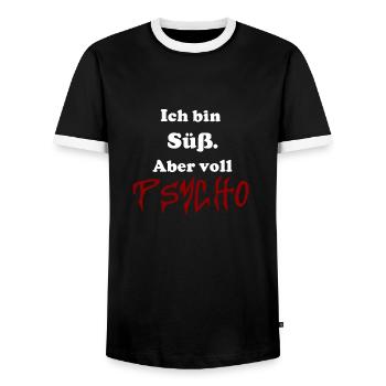 Süß aber voll Psycho | Sarkasmus Ironischer Spruch - Männer Kontrast-T-Shirt - Schwarz/Weiß - Vorne - AI Model Female 172 light (172cm) & AI Model Male 178 light (178cm)