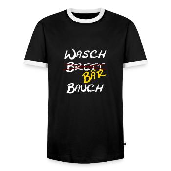 Waschbrett Bauch | Ironischer Spruch Geschenkidee - Männer Kontrast-T-Shirt - Schwarz/Weiß - Vorne - AI Model Female 172 light (172cm) & AI Model Male 178 light (178cm)