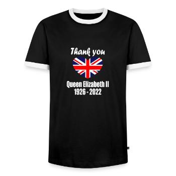 Thank you Queen Elizabeth II - Männer Kontrast-T-Shirt - Schwarz/Weiß - Vorne - AI Model Female 172 light (172cm) & AI Model Male 178 light (178cm)