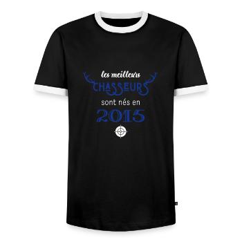 Anniversaire chasseur 2015 - T-shirt contrasté Homme - noir/blanc - Devant - AI Model Female 172 light (172cm) & AI Model Male 178 light (178cm)