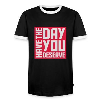the day you deserve - Men's Ringer Shirt - black/white - Front - AI Model Female 172 light (172cm) & AI Model Male 178 light (178cm)