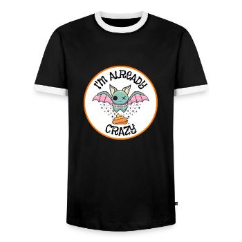 Slogan « Je suis déjà Bat S*** Crazy » - T-shirt contrasté Homme - noir/blanc - Devant - AI Model Female 172 light (172cm) & AI Model Male 178 light (178cm)
