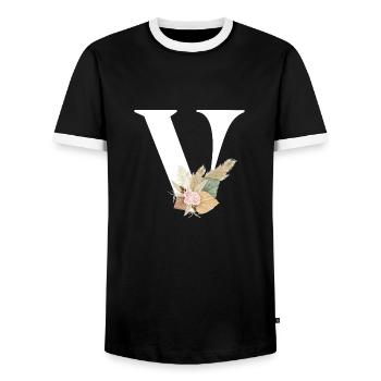 lettre V fleuris - T-shirt contrasté Homme - noir/blanc - Devant - AI Model Female 172 light (172cm) & AI Model Male 178 light (178cm)