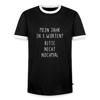 Mein Jahr in 3 Worten Bitte nicht nochmal - Männer Kontrast-T-Shirt - Schwarz/Weiß - Vorne - AI Model Female 172 light (172cm) & AI Model Male 178 light (178cm)