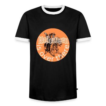 Halloween Is Over There - Men's Ringer Shirt - black/white - Front - AI Model Female 172 light (172cm) & AI Model Male 178 light (178cm)