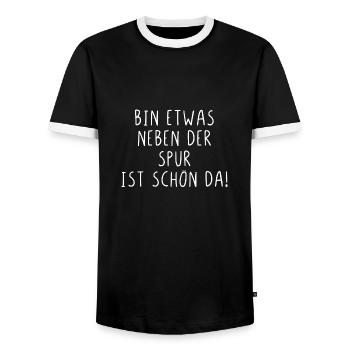 Bin etwas neben der Spur ist schön da - Männer Kontrast-T-Shirt - Schwarz/Weiß - Vorne - AI Model Female 172 light (172cm) & AI Model Male 178 light (178cm)