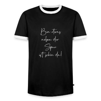 Bin etwas neben der Spur ist schön da - Männer Kontrast-T-Shirt - Schwarz/Weiß - Vorne - AI Model Female 172 light (172cm) & AI Model Male 178 light (178cm)