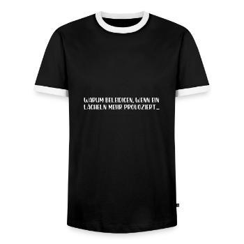 Warum beleidigen wenn ein lächeln mehr provoziert - Männer Kontrast-T-Shirt - Schwarz/Weiß - Vorne - AI Model Female 172 light (172cm) & AI Model Male 178 light (178cm)