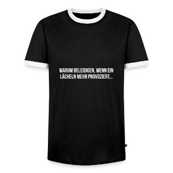 Warum beleidigen wenn ein lächeln mehr provoziert - Männer Kontrast-T-Shirt - Schwarz/Weiß - Vorne - AI Model Female 172 light (172cm) & AI Model Male 178 light (178cm)