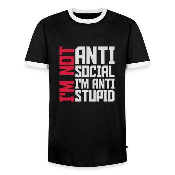 not antisocial anti stupid - Men's Ringer Shirt - black/white - Front - AI Model Female 172 light (172cm) & AI Model Male 178 light (178cm)