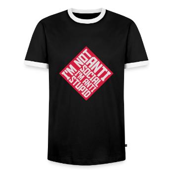 not antisocial anti stupid - Men's Ringer Shirt - black/white - Front - AI Model Female 172 light (172cm) & AI Model Male 178 light (178cm)