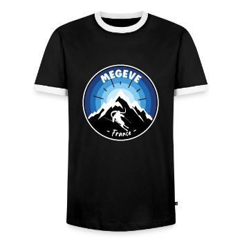 Skifahren in Megeve France Blue - Männer Kontrast-T-Shirt - Schwarz/Weiß - Vorne - AI Model Female 172 light (172cm) & AI Model Male 178 light (178cm)