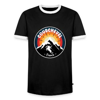 Skifahren in Courchevel Frankreich Vintage - Männer Kontrast-T-Shirt - Schwarz/Weiß - Vorne - AI Model Female 172 light (172cm) & AI Model Male 178 light (178cm)