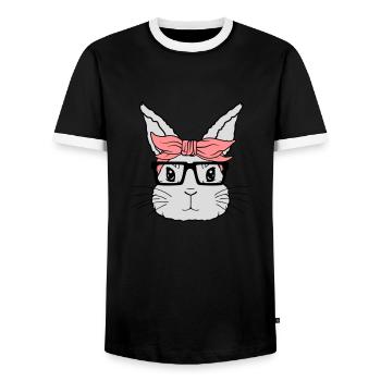 Visage de lapin nerd féminin - T-shirt contrasté Homme - noir/blanc - Devant - AI Model Female 172 light (172cm) & AI Model Male 178 light (178cm)