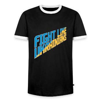 fight like ukrainians quote - Men's Ringer Shirt - black/white - Front - AI Model Female 172 light (172cm) & AI Model Male 178 light (178cm)