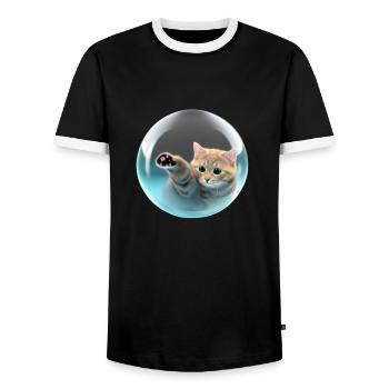 Katze in Seifenblase, digital Art - Männer Kontrast-T-Shirt - Schwarz/Weiß - Vorne - AI Model Female 172 light (172cm) & AI Model Male 178 light (178cm)