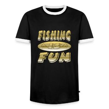fishing - Men's Ringer Shirt - black/white - Front - AI Model Female 172 light (172cm) & AI Model Male 178 light (178cm)