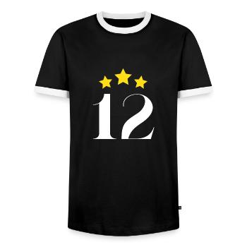 12th anniversary starred - Men's Ringer Shirt - black/white - Front - AI Model Female 172 light (172cm) & AI Model Male 178 light (178cm)