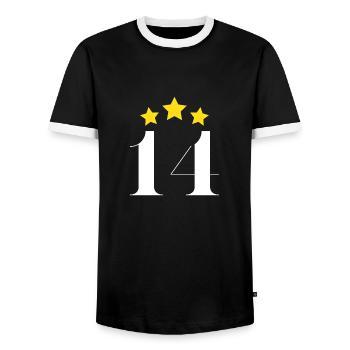 14th anniversary starred - Men's Ringer Shirt - black/white - Front - AI Model Female 172 light (172cm) & AI Model Male 178 light (178cm)