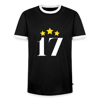 17th anniversary starred - Men's Ringer Shirt - black/white - Front - AI Model Female 172 light (172cm) & AI Model Male 178 light (178cm)