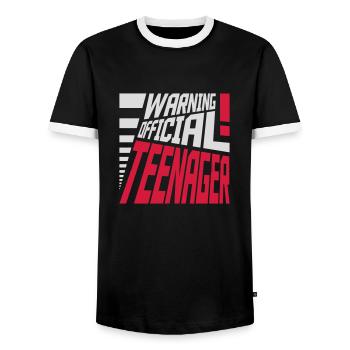 warning official teenage quote - Men's Ringer Shirt - black/white - Front - AI Model Female 172 light (172cm) & AI Model Male 178 light (178cm)