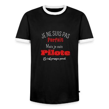 Pas parfait mais pilote - T-shirt contrasté Homme - noir/blanc - Devant - AI Model Female 172 light (172cm) & AI Model Male 178 light (178cm)
