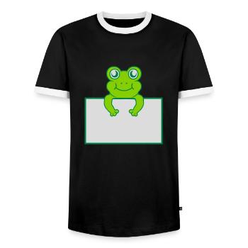 Text present frog shield - Men's Ringer Shirt - black/white - Front - AI Model Female 172 light (172cm) & AI Model Male 178 light (178cm)