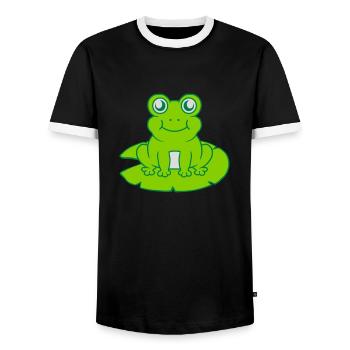 Frosch sitzt Seerose Seeblatt - Männer Kontrast-T-Shirt - Schwarz/Weiß - Vorne - AI Model Female 172 light (172cm) & AI Model Male 178 light (178cm)