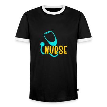 Nurse 05 01 - Men's Ringer Shirt - black/white - Front - AI Model Female 172 light (172cm) & AI Model Male 178 light (178cm)