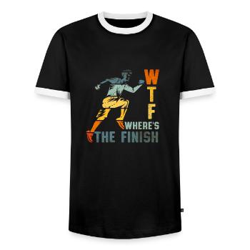 WTF Where's the Finish - Men's Ringer Shirt - black/white - Front - AI Model Female 172 light (172cm) & AI Model Male 178 light (178cm)