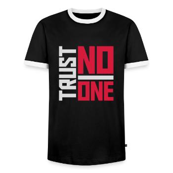 trust no one quote - Men's Ringer Shirt - black/white - Front - AI Model Female 172 light (172cm) & AI Model Male 178 light (178cm)