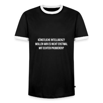 Künstliche Intelligenz probieren wirs mit echter - Männer Kontrast-T-Shirt - Schwarz/Weiß - Vorne - AI Model Female 172 light (172cm) & AI Model Male 178 light (178cm)