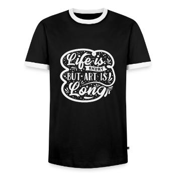 La vie est courte L’art est long - T-shirt contrasté Homme - noir/blanc - Devant - AI Model Female 172 light (172cm) & AI Model Male 178 light (178cm)