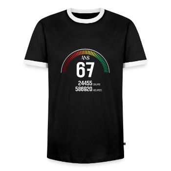Anniversaire 67 ans Compteur - T-shirt contrasté Homme - noir/blanc - Devant - AI Model Female 172 light (172cm) & AI Model Male 178 light (178cm)