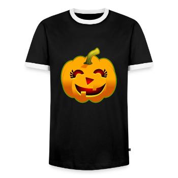 Halloween Pumpkin - Smiling - Men's Ringer Shirt - black/white - Front - AI Model Female 172 light (172cm) & AI Model Male 178 light (178cm)
