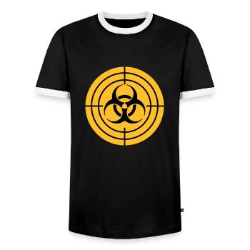 Biohazard Sight Zombie Hunter - Men's Ringer Shirt - black/white - Front - AI Model Female 172 light (172cm) & AI Model Male 178 light (178cm)
