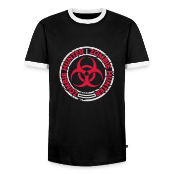 zombie hunter Halloween Quote - Men's Ringer Shirt - black/white - Front - AI Model Female 172 light (172cm) & AI Model Male 178 light (178cm)