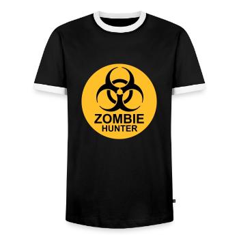 zombie hunter Halloween Quote - Men's Ringer Shirt - black/white - Front - AI Model Female 172 light (172cm) & AI Model Male 178 light (178cm)