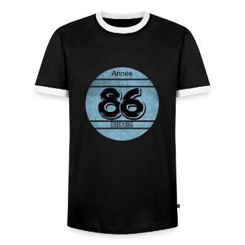 Vignette auto vintage 1986 - T-shirt contrasté Homme - noir/blanc - Devant - AI Model Female 172 light (172cm) & AI Model Male 178 light (178cm)