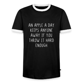 An apple a day keeps anyone away if you throw it - Men's Ringer Shirt - black/white - Front - AI Model Female 172 light (172cm) & AI Model Male 178 light (178cm)