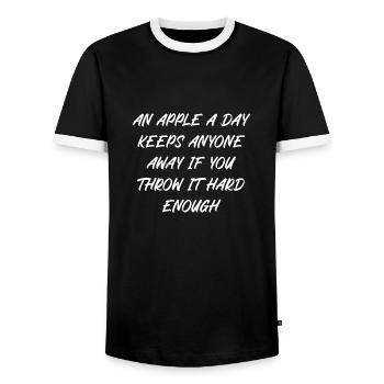 An apple a day keeps anyone away if you throw it - Männer Kontrast-T-Shirt - Schwarz/Weiß - Vorne - AI Model Female 172 light (172cm) & AI Model Male 178 light (178cm)