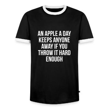 An apple a day keeps anyone away if you throw it - Men's Ringer Shirt - black/white - Front - AI Model Female 172 light (172cm) & AI Model Male 178 light (178cm)