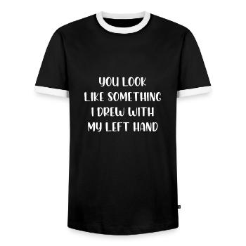You look like something I drew with my left hand - Männer Kontrast-T-Shirt - Schwarz/Weiß - Vorne - AI Model Female 172 light (172cm) & AI Model Male 178 light (178cm)