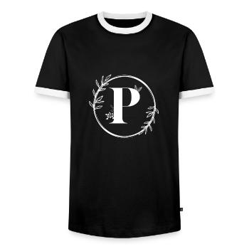 Letter P Floral - Men's Ringer Shirt - black/white - Front - AI Model Female 172 light (172cm) & AI Model Male 178 light (178cm)