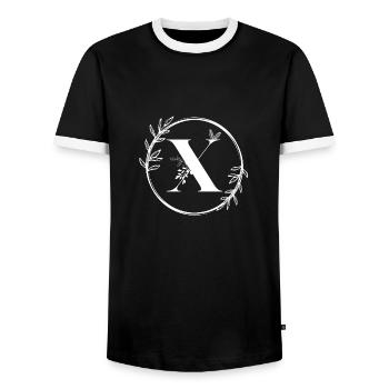 Floral letter X - Men's Ringer Shirt - black/white - Front - AI Model Female 172 light (172cm) & AI Model Male 178 light (178cm)