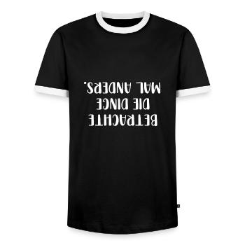 Betrachte die Dinge mal anders - Männer Kontrast-T-Shirt - Schwarz/Weiß - Vorne - AI Model Female 172 light (172cm) & AI Model Male 178 light (178cm)