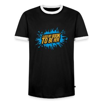 I closed my book - Männer Kontrast-T-Shirt - Schwarz/Weiß - Vorne - AI Model Female 172 light (172cm) & AI Model Male 178 light (178cm)