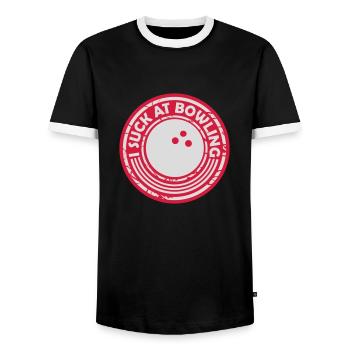 I suck at bowling - Men's Ringer Shirt - black/white - Front - AI Model Female 172 light (172cm) & AI Model Male 178 light (178cm)