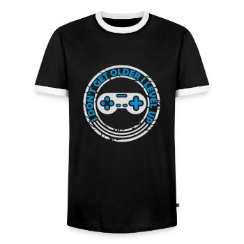 get older level up - Men's Ringer Shirt - black/white - Front - AI Model Female 172 light (172cm) & AI Model Male 178 light (178cm)
